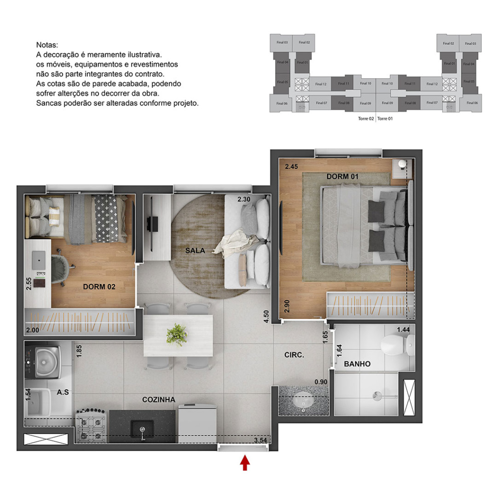 2 Dormitórios - 33,64m² e 34,97m²